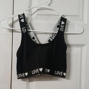 Black Love Print Criss Cross Sports Bra Sz M NWOT